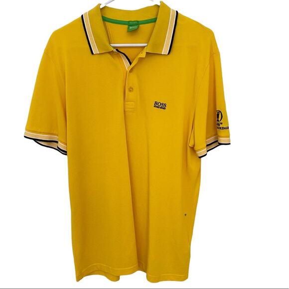 Hugo Boss polo Golf Shirt Royal Birkdale Mens Extra Large vivid yellow Xl 146th - Picture 1 of 10